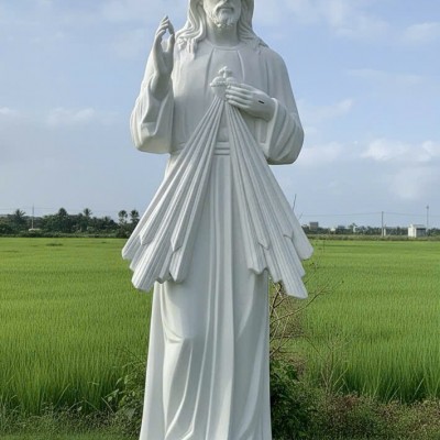 Tượng lòng chúa thương xót cao 1m2 đá trắng nguyên khối T3741