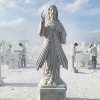 Tượng Lòng Chúa Thương Xót đá trắng nguyên khối cao 1m8 ngang 75cm T3739