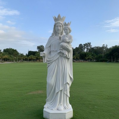 Tượng Đức Mẹ Hằng Cứu Giúp bồng chúa cao 2.5m đá trắng nguyên khối T3745