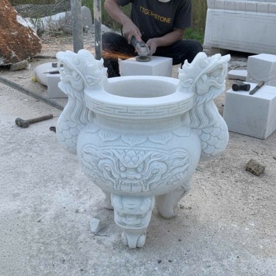 Lư hương đá trắng nguyên khối thiên nhiên cao 60cmT3750