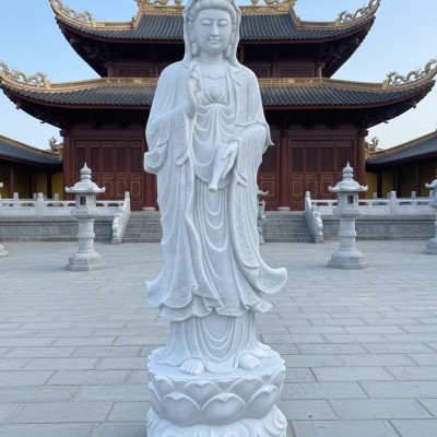 Tượng quan âm đá trắng nguyên khối cao 2m5 T3749