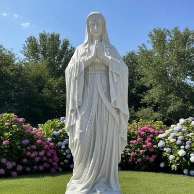 Tượng Đức Mẹ Maria bằng đá trắng tự nhiên nguyên khối cao 3m T3832