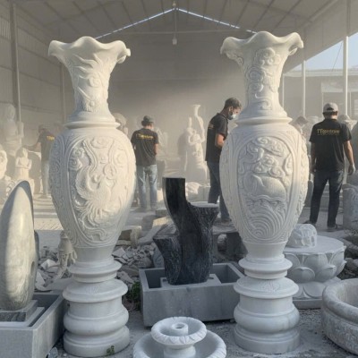 Cặp lục bình đá trắng nguyên khối cao 2.2m T3774