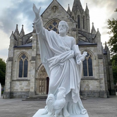 Tượng điêu khắc thánh Phêrô đá trắng thiên nhiên cao 2m T3769
