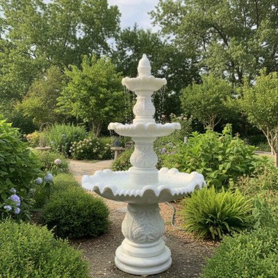 Thủy luân nước cao 2m đá trắng thiên nhiên T3767.