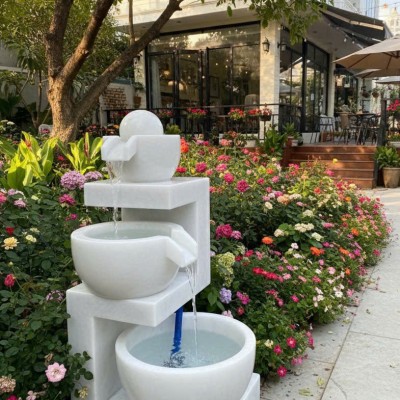 Tháp nước tiểu cảnh đá trắng tự nhiên cao 86cm T3785.