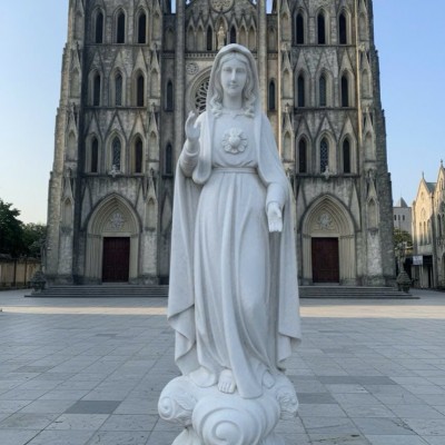 Tượng điêu khắc đức mẹ Fatima đá trắng tự nhiên cao 1m8 T3788