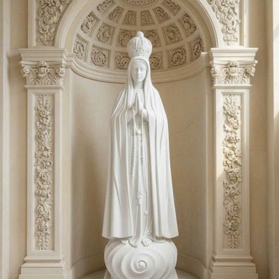 Tượng điêu khắc Đức Mẹ Maria bằng đá trắng, cao 1.5m T3834