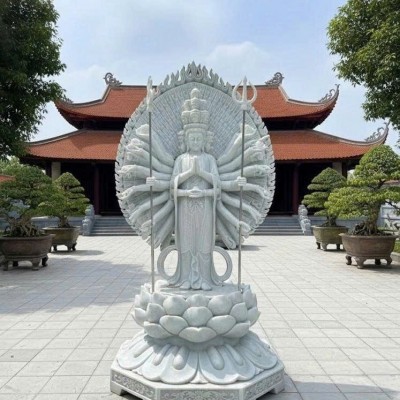 Tượng Quan Âm Nghìn Tay Nghìn Mắt Đá Trắng Tự Nhiên- Điêu Khắc Tinh Xảo cao 2m5 T3815