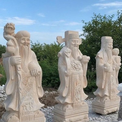 Tượng tam đa Phúc - Lộc - Thọ bằng đá cà rốt nguyên khối cao 1.6m T3836