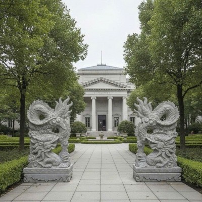 Cặp tượng rồng đá trắng nguyên khối cao 1m T3803