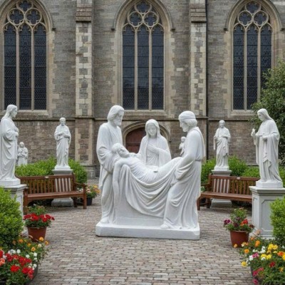 Tượng Chúa Giêsu được hạ xuống khỏi cây thập giá bằng đá trắng, cao 2.5m T3828