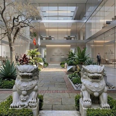 Cặp kỳ lân đá trắng xám nguyên khối cao 1m20 T3849