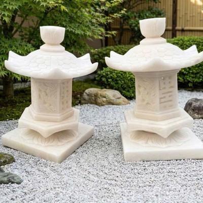 Cặp chân đèn đá trắng tự nhiên nguyên khối, cao 55cm T3888