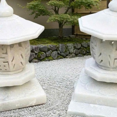 Cặp chân đèn đá trắng tự nhiên nguyên khối, cao 55cm T3889