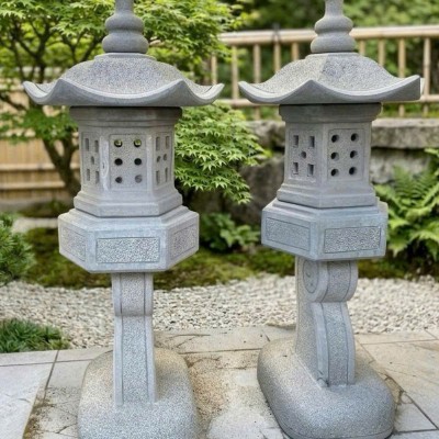 Cặp chân đèn đá Sa thạch tự nhiên nguyên khối, cao 100cm T3897