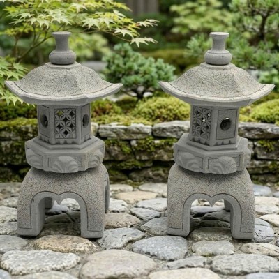 Cặp chân đèn đá Sa thạch tự nhiên nguyên khối, cao 55cm T3899