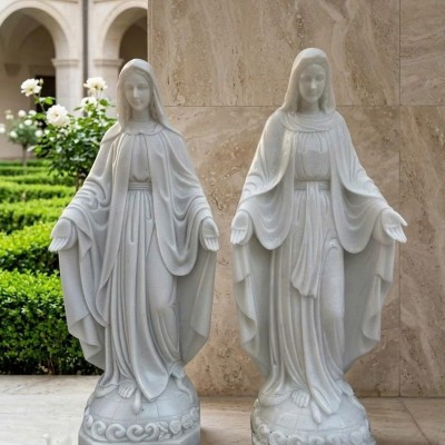 Tượng Đức Mẹ bằng đá trắng tự nhiên nguyên khối, cao 1.2m T3904