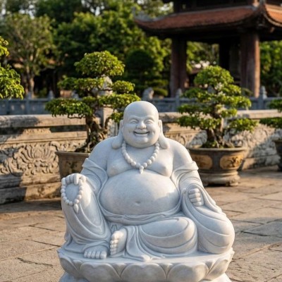 Tượng di lặc đá trắng nguyên khối tự nhiên Cao 1m5 T3910