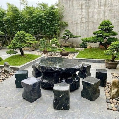 Bộ bàn ghế đá cẩm vân tự nhiên gồm 1 bàn và 6 đôn, kích thước 1.15x90x65 T3863