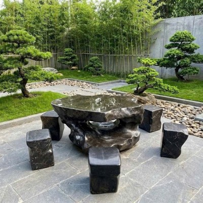 Bộ bàn ghế đá cẩm vân tự nhiên gồm 1 bàn và 6 đôn, kích thước 1.25x92x65 T3865