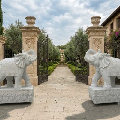 Cặp voi đá trắng tự nhiên, cao 1.8m T3866