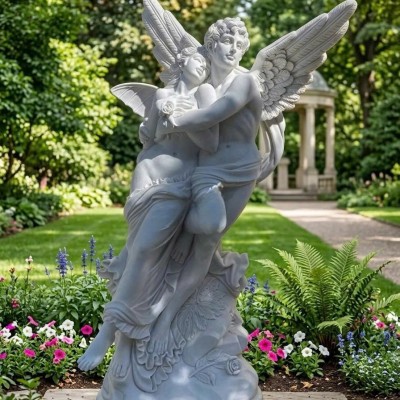 Tượng nghệ thuật Cupid và Psyche đá nguyên khối cao 2m5 T3929