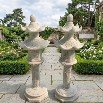 Cặp chân đèn sân vườn đá trắng nguyên khối cao 1m71 T3878