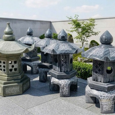 Cặp chân đèn đá sa thạch nguyên khối cao 45cm T3884