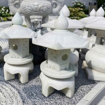 Cặp chân đèn đá trắng nguyên khối cao 45cm T3885