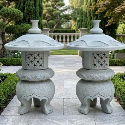 Cặp chân đèn đá sa thạch nguyên khối cao 65cm T3886