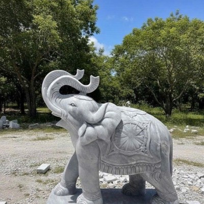 Tượng con voi đá trắng nguyên khối cao 1m2 T3811