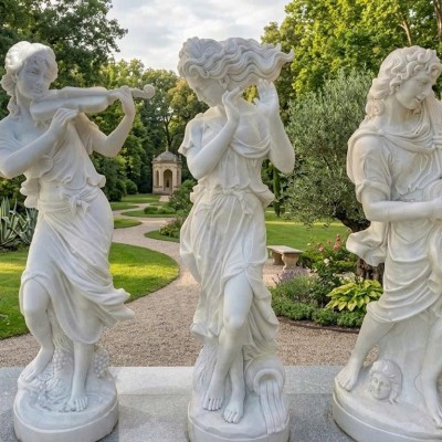 Tượng nghệ thuật đá trắng nguyên khối Bộ tượng Ba Nàng Thơ Cao 1m8 T3926