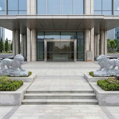 Cặp tượng Sư Tử Hộ Quốc bằng đá trắng tự nhiên nguyên khối, cao 300cm T528