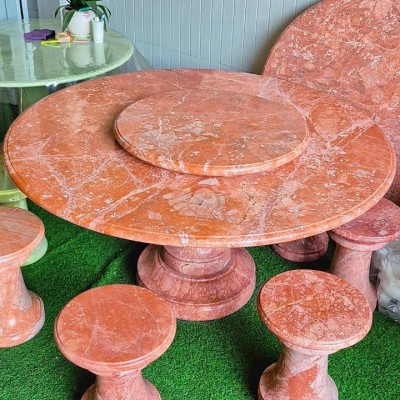 Bộ Bàn đá cẩm vân đỏ nguyên khối tự nhiên 1m4 T3982
