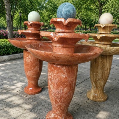 Thủy luân nước đá cẩm thạch đỏ cao 80cm nguyên khối tự nhiên T3984