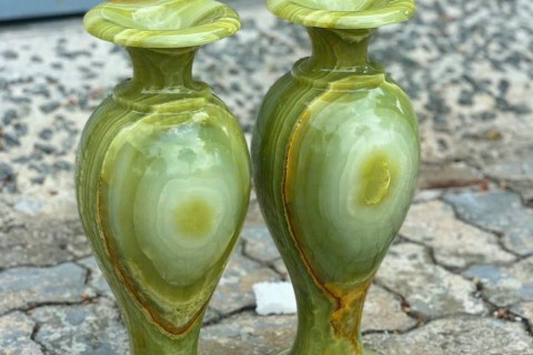 Cặp Lục Bình Đá Ngọc Onyx Xanh Nguyên Khối – Mẫu Đẹp, Chế Tác Tinh Xảo Từ Đá Tự Nhiên