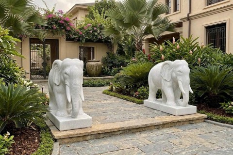 Cặp Voi Đá Trắng Cho Biệt Thự Và Resort: Biểu Tượng Quyền Lực, Bình An Từ Xưởng Sản Xuất Uy Tín Tại Đà Nẵng