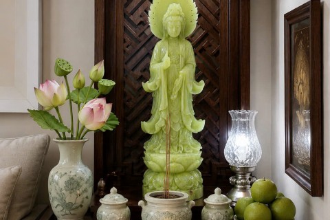 Tượng Quan Âm Đá Ngọc Onyx Xanh Nguyên Khối – Lựa Chọn Hoàn Hảo Cho Không Gian Trang Trí