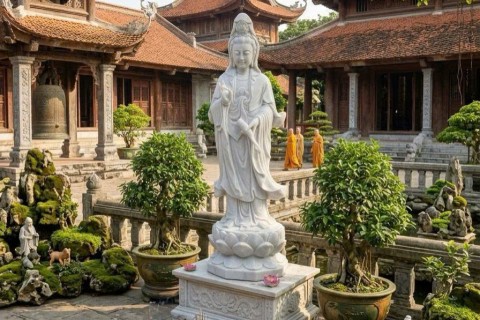 Xưởng Chế Tác Và Bán Tượng Phật Quan Âm Đá Trắng Nguyên Khối Theo Yêu Cầu Uy Tín