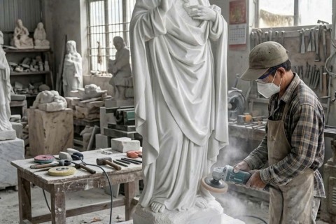 Quy Trình Tạc Tượng Chúa Giêsu Bằng Đá Nguyên Khối Từ Nghệ Nhân Làng Đá