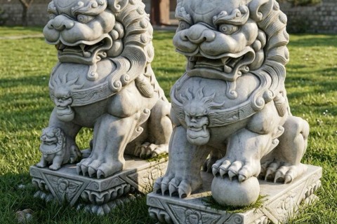 Cặp Nghê Đá Trắng Nguyên Khối Đẹp – Tượng Nghê Đá Cao Cấp, Tinh Xảo