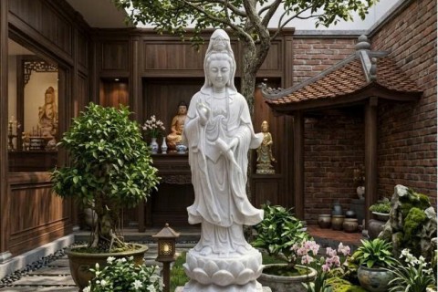 Tượng Mẹ Quan Âm Đá Trắng Nguyên Khối Đẹp – Tinh Hoa Điêu Khắc Đá Tự Nhiên