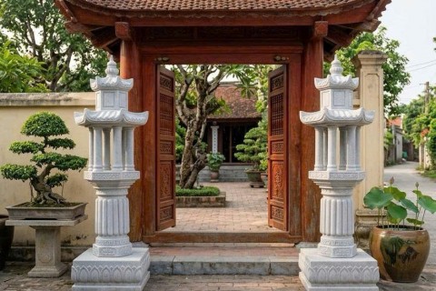 Chân Đèn Đá Trắng Nguyên Khối – Mẫu Đẹp Cao Cấp Cho Nhà Thờ Và Từ Đường