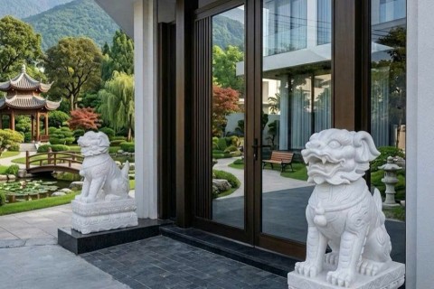 Cặp Nghê Đá Trắng Nguyên Khối – Mẫu Đẹp Sang Trọng Cho Cổng Nhà