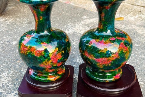 Cặp Lục Bình Đá Lông Công Tự Nhiên Vân Độc Đáo – Xu Hướng Trang Trí Nội Thất 2026