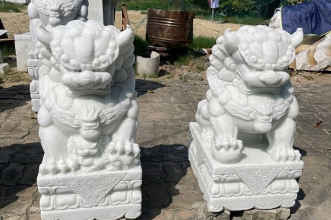 Mẫu Cặp Kỳ Lân Đá Trắng Cho Nhà Thờ Họ Và Công Trình Truyền Thống
