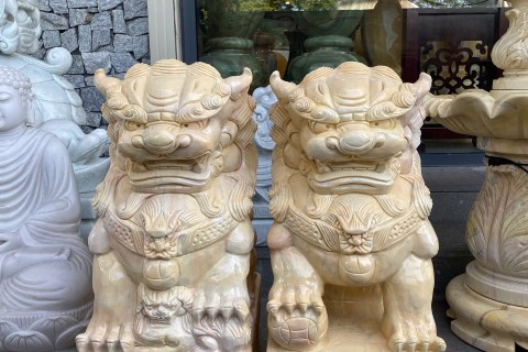 TƯỢNG KỲ LÂN ĐÁ CAROT NGUYÊN KHỐI – BIỂU TƯỢNG MAY MẮN & QUYỀN NĂNG TRONG KHÔNG GIAN SANG TRỌNG