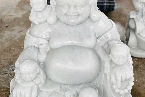 TƯỢNG PHẬT DI LẶC CÙNG CHÚ TIỂU BẰNG ĐÁ TRẮNG TỰ NHIÊN – TUYỆT PHẨM NGHỆ THUẬT TỪ ĐÁ MỸ NGHỆ VIỆT