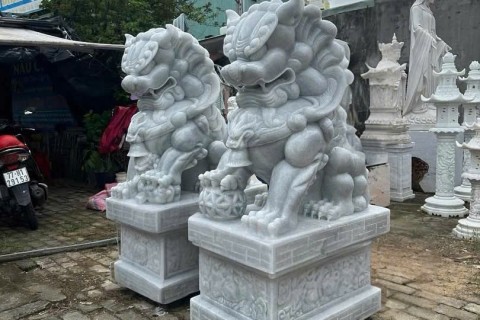 Tượng Kỳ Lân Đá Trắng Nguyên Khối – Trang Trí Biệt Thự, Nhà Thờ Họ Sang Trọng & Đẳng Cấp